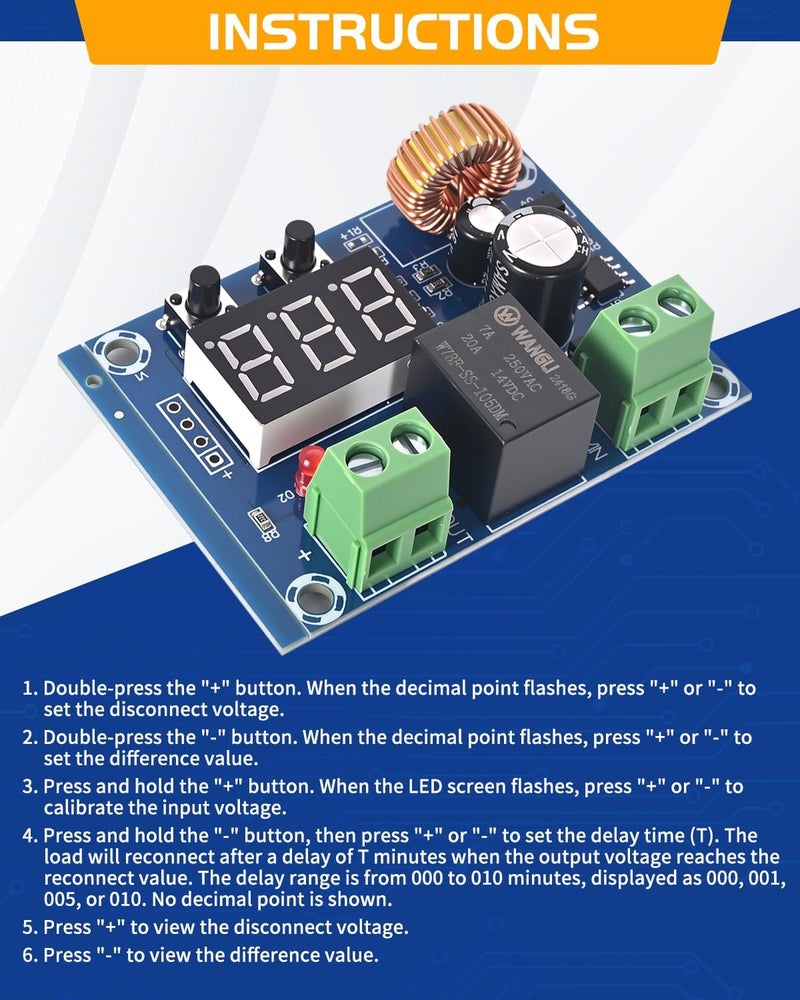 LYLANMO 6PCS DC Voltage Protection Digital Low Voltage Protector Disconnecting Switch Cut-Off Over-Discharge Protection Module for 12-36V Lead Acid Lithium Battery - Image 4